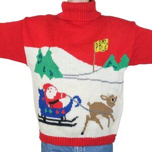 Vintage 90s Santa Claus Rudolph Red Turtleneck Sweater